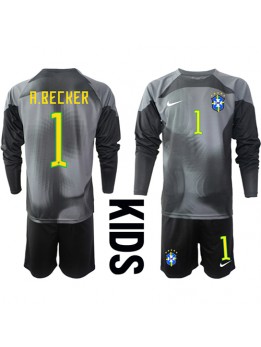 Otroški Nogometna dresi replika Brazilija Alisson Becker #1 Vratar Domači SP 2022 Dolgi rokav (+ hlače)